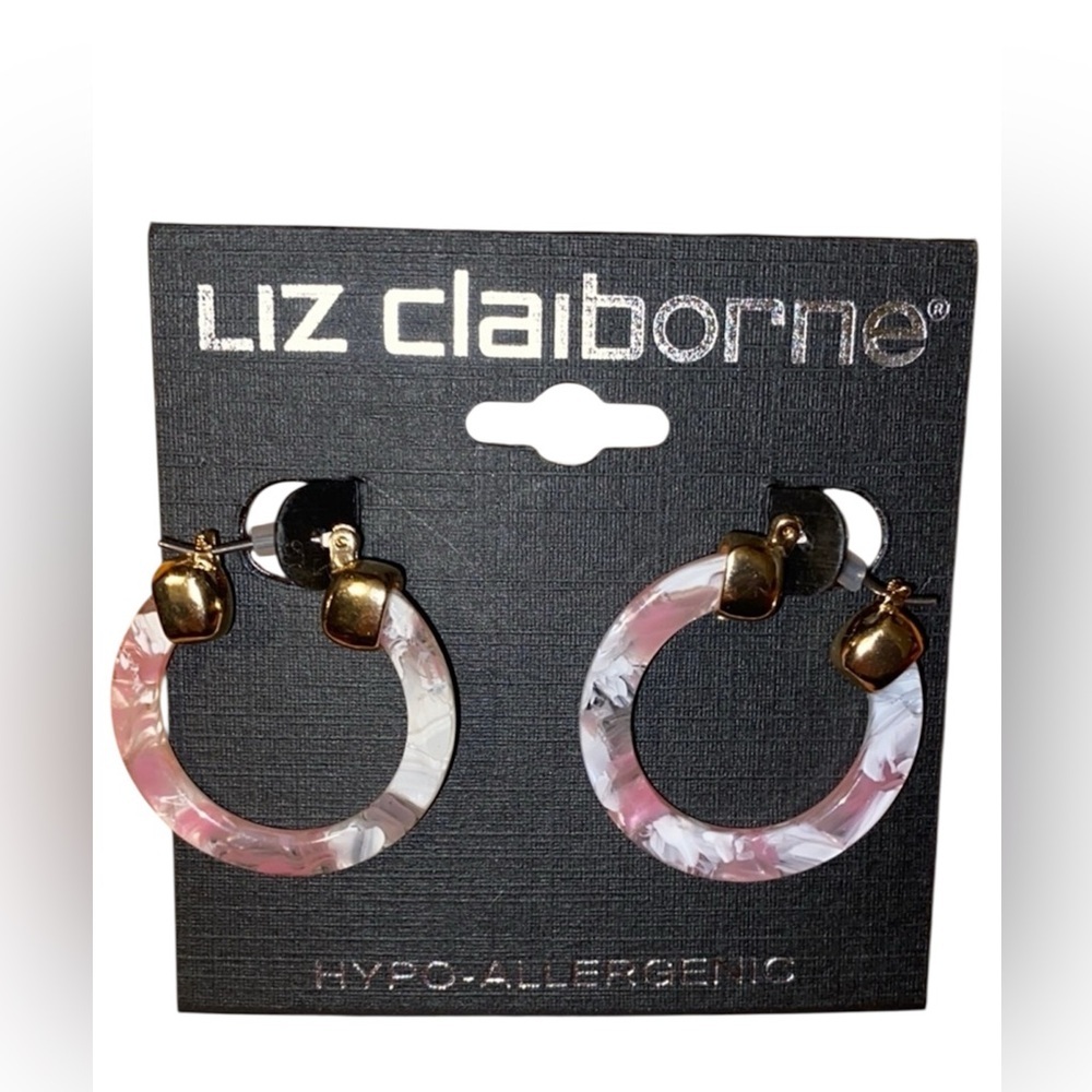 Liz Claiborne earrings pink gray swirl NWT